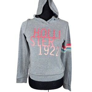 Hollister Hoodie‎ Sweatshirt Gray Pullover Logo 1922 Striped Sleeve Y2K Size XS